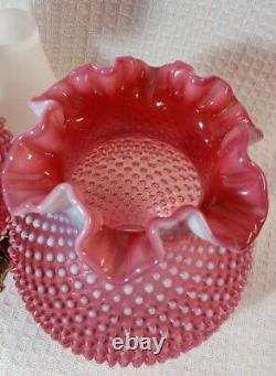 Vintage GWTW Fenton Cranberry Opalescent Hobnail Table Lamp 23 Tall