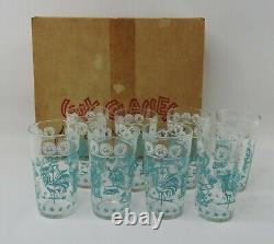 Vintage Gay Glasses Original Box by Hazel Atlas Glass 8 Tumblers Turquoise MCM