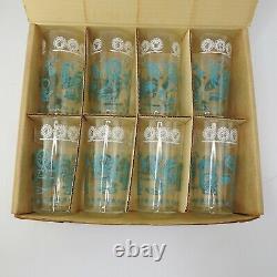 Vintage Gay Glasses Original Box by Hazel Atlas Glass 8 Tumblers Turquoise MCM