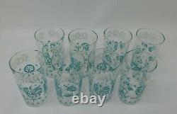 Vintage Gay Glasses Original Box by Hazel Atlas Glass 8 Tumblers Turquoise MCM