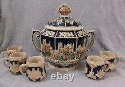 Vintage German Castles Punch Bowl Set with 5 Cups Beautiful