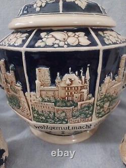 Vintage German Castles Punch Bowl Set with 5 Cups Beautiful