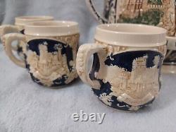 Vintage German Castles Punch Bowl Set with 5 Cups Beautiful