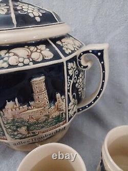 Vintage German Castles Punch Bowl Set with 5 Cups Beautiful