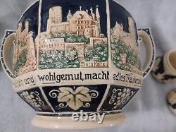 Vintage German Castles Punch Bowl Set with 5 Cups Beautiful