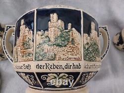 Vintage German Castles Punch Bowl Set with 5 Cups Beautiful