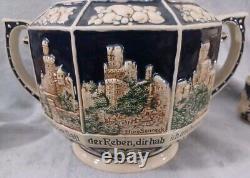 Vintage German Castles Punch Bowl Set with 5 Cups Beautiful