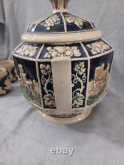 Vintage German Castles Punch Bowl Set with 5 Cups Beautiful