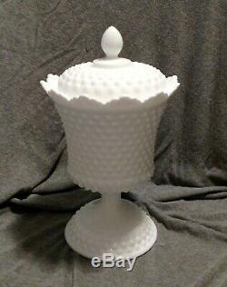 Vintage HTF Fenton White Milk Glass Hobnail Covered Urn Apothecary 1968-1969