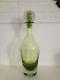 Vintage Hand Blown BLENKO Glass Decanter with Air Twist Stopper Olive Green 1960s