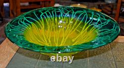 Vintage Handblown 16 X 13X8 Art Glass Centerpiece Bowl Vase Shades Of Green