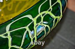 Vintage Handblown 16 X 13X8 Art Glass Centerpiece Bowl Vase Shades Of Green