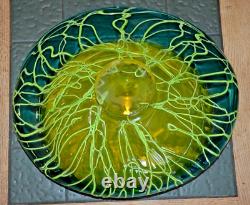 Vintage Handblown 16 X 13X8 Art Glass Centerpiece Bowl Vase Shades Of Green