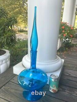 Vintage Husted Blenko 6212 Glass Decanter. Turquoise. 22 with 12 flame stopper