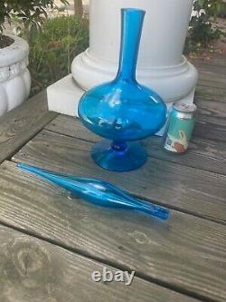 Vintage Husted Blenko 6212 Glass Decanter. Turquoise. 22 with 12 flame stopper