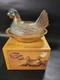 Vintage Indiana Carnival Glass Iridescent Gold Harvest Hen On Nest With Box