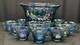 Vintage Indiana Glass Iridescent Blue Harvest Carnival Glass Punch Bowl Set 13