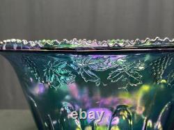 Vintage Indiana Glass Iridescent Blue Harvest Carnival Glass Punch Bowl Set 13