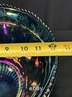 Vintage Indiana Glass Iridescent Blue Harvest Carnival Glass Punch Bowl Set 13