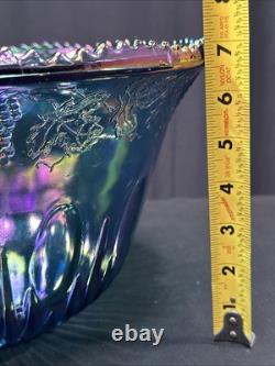 Vintage Indiana Glass Iridescent Blue Harvest Carnival Glass Punch Bowl Set 13