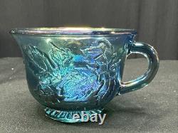 Vintage Indiana Glass Iridescent Blue Harvest Carnival Glass Punch Bowl Set 13