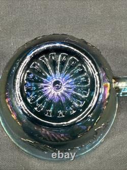 Vintage Indiana Glass Iridescent Blue Harvest Carnival Glass Punch Bowl Set 13