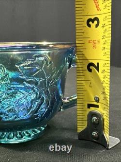 Vintage Indiana Glass Iridescent Blue Harvest Carnival Glass Punch Bowl Set 13
