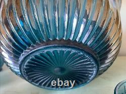 Vintage Indiana Glass Iridescent Blue Harvest Carnival Glass Punch Bowl Set 8 Cu