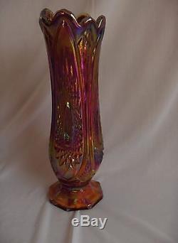 Vintage Indiana Heirloom Red Carnival Glass Swung Vase Hob Star NICE