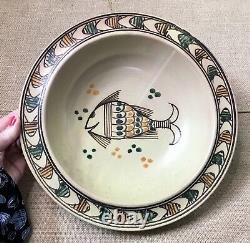 Vintage Italian Sasso Art Pottery Bowl Hand Painted Fish One Of A Kind