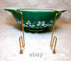 Vintage JAJ PYREX Emerald Green Clover Leaf Salad Bowl Set withBracket & Elf