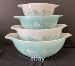 Vintage JAJ Pyrex Duck Egg Blue Gooseberry Cinderella Mixing Bowl Set 441-444
