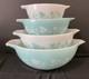Vintage JAJ Pyrex Duck Egg Blue Gooseberry Cinderella Mixing Bowl Set 441-444