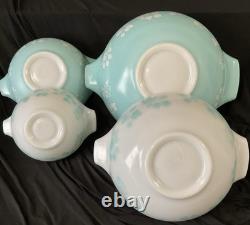Vintage JAJ Pyrex Duck Egg Blue Gooseberry Cinderella Mixing Bowl Set 441-444