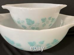 Vintage JAJ Pyrex Duck Egg Blue Gooseberry Cinderella Mixing Bowl Set 441-444