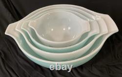 Vintage JAJ Pyrex Duck Egg Blue Gooseberry Cinderella Mixing Bowl Set 441-444