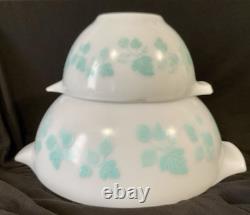 Vintage JAJ Pyrex Duck Egg Blue Gooseberry Cinderella Mixing Bowl Set 441-444