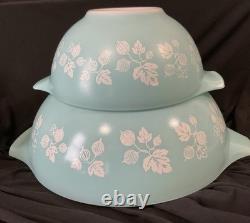 Vintage JAJ Pyrex Duck Egg Blue Gooseberry Cinderella Mixing Bowl Set 441-444