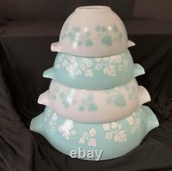 Vintage JAJ Pyrex Duck Egg Blue Gooseberry Cinderella Mixing Bowl Set 441-444