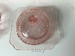 Vintage Jeannette Adam Pink Depression Glass 5 Items Butter Dish withLid, Square