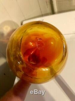 Vintage Joel Myers Blenko Amberina Tangerine Coil Glass Decanter Ball Stopper