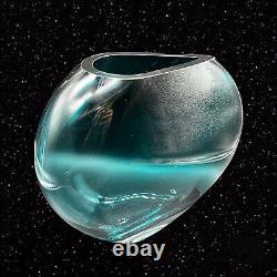 Vintage Krosno Art Glass Vase Teal Blue Thick Heavy Glass Crystal 12t 11w