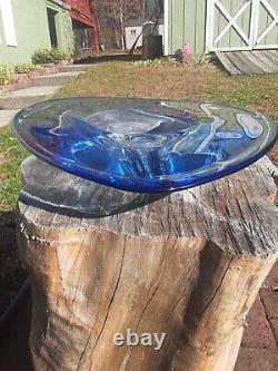 Vintage LARGE Kosta Boda Art Glass Signed/numbered Blue Glass Teardrop Bowl