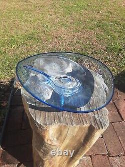 Vintage LARGE Kosta Boda Art Glass Signed/numbered Blue Glass Teardrop Bowl