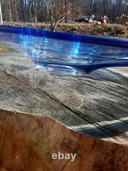 Vintage LARGE Kosta Boda Art Glass Signed/numbered Blue Glass Teardrop Bowl