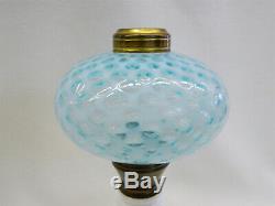 Vintage LG Wright Fenton Opalescent Blue Coin Spot Dot Oil Lamp