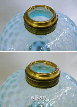 Vintage LG Wright Fenton Opalescent Blue Coin Spot Dot Oil Lamp