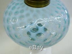 Vintage LG Wright Fenton Opalescent Blue Coin Spot Dot Oil Lamp