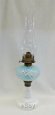 Vintage LG Wright Fenton Opalescent Blue Coin Spot Dot Oil Lamp