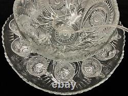 Vintage L. E. Smith Glass Skewed Horseshoe Punch Bowl with12 Cups & Tray Set